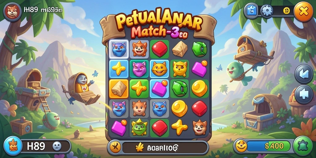 Gameplay seru dalam H89 match-3 yang penuh warna.