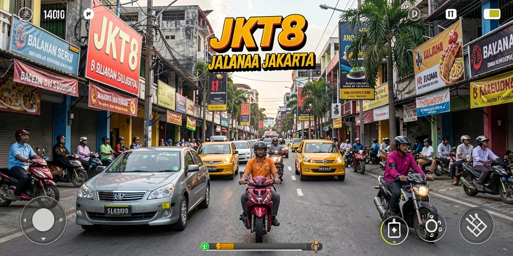Gameplay seru JKT8 dengan balapan menegangkan di Jakarta.