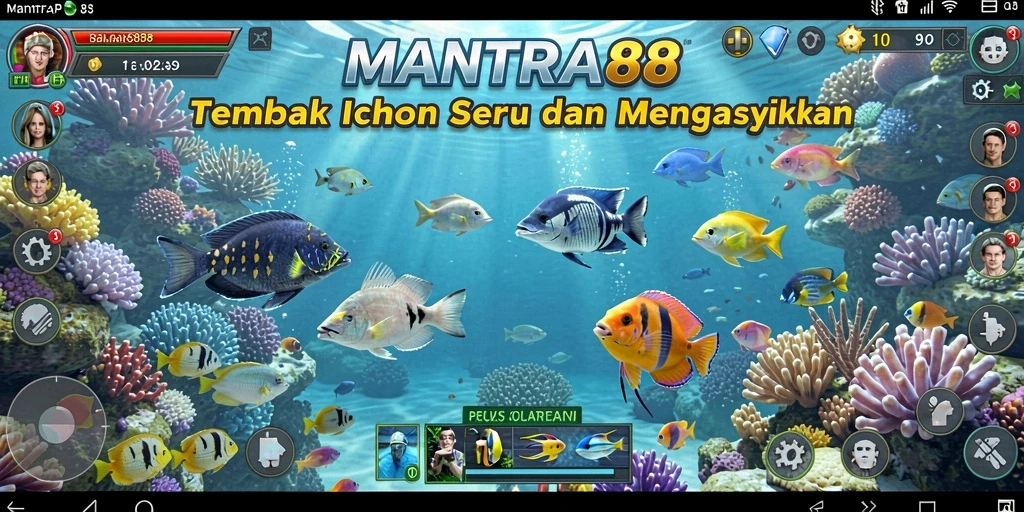 Tampilan gameplay seru dari MANTRA88 dengan aksi menembak ikan.