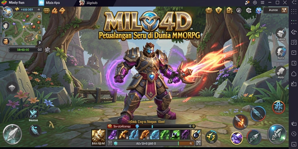 Screenshot utama MILO4D menampilkan aksi pertarungan karakter di dunia fantastis.