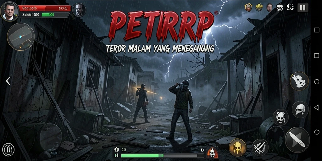 Screenshot gameplay PETIRRP yang menegangkan di lingkungan angker.