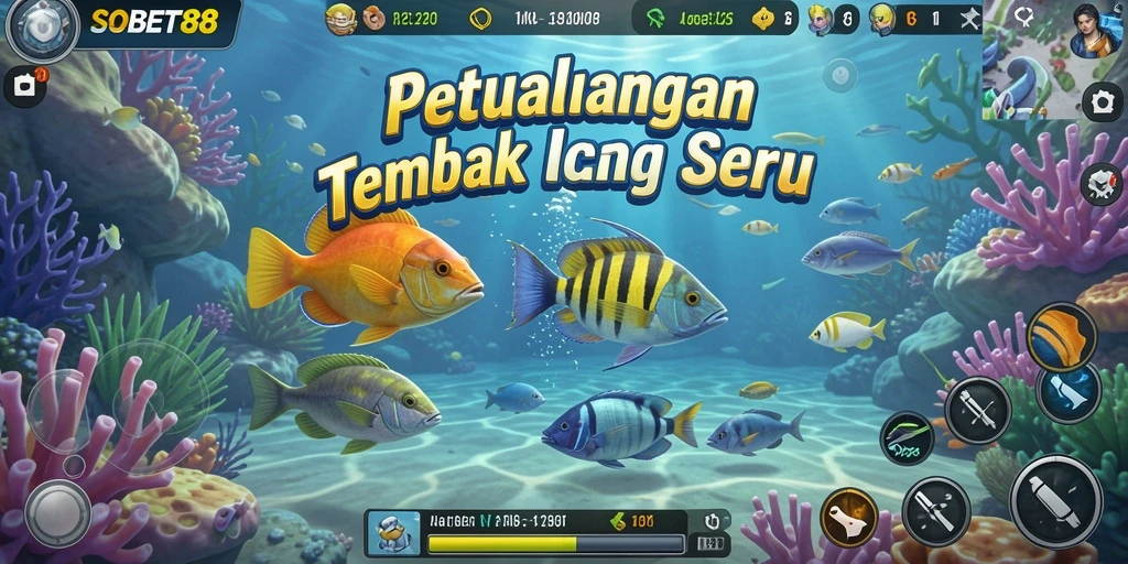 Tampilan gameplay seru di SOBET88 dengan ikan berwarna-warni.