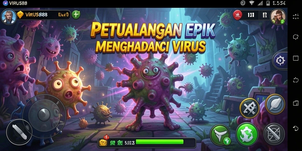 Gameplay menarik dalam VIRUS88 menampilkan aksi melawan virus.